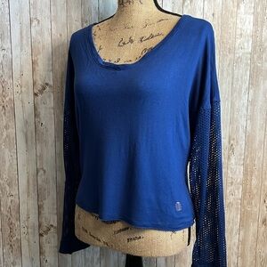 💚 Balance Collection Blue Long Sleeve Crop Blouse